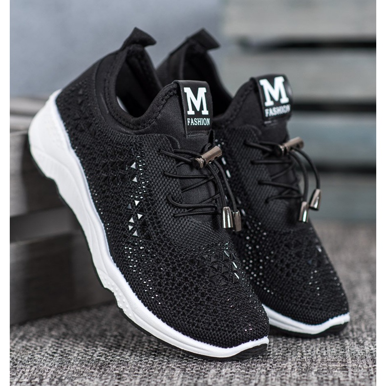 SUPER COOL Svázané boty s krystaly černý 2