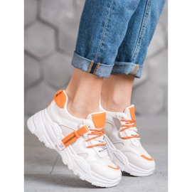 SHELOVET Módní sportovní tenisky béžový oranžový 1