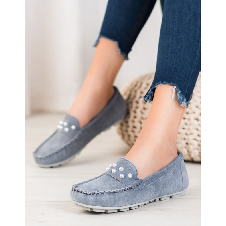 Filippo Kožené mokasíny s perlami šedá 1