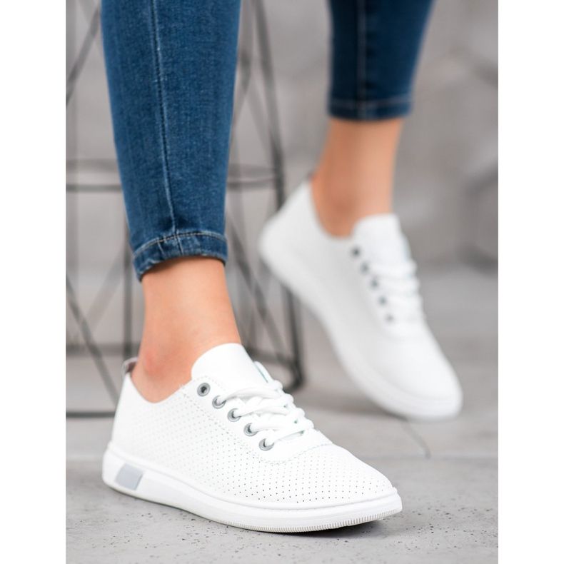 SHELOVET Prolamované tenisky s eko kůží bílý šedá 2