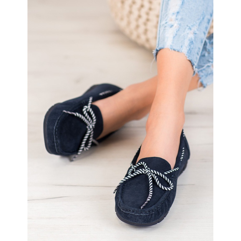 Filippo Kožené mokasíny s pruhovanou mašlí modrý 2