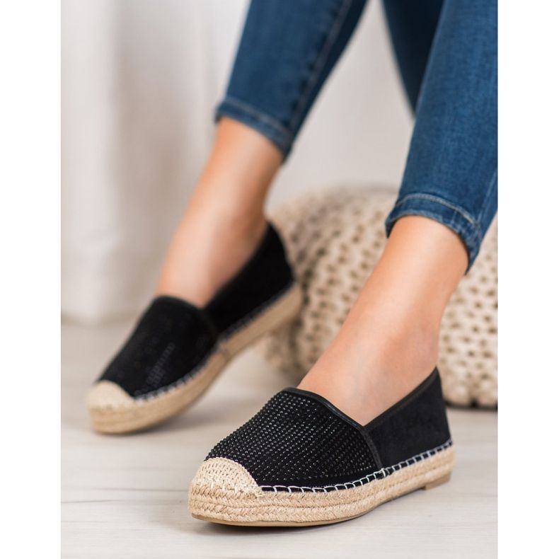 Best Shoes Černé espadrilky s krystaly černá žlutá 1