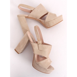 Sandály na sloupek béžové 9R02 Béžové hnědý zelená 1
