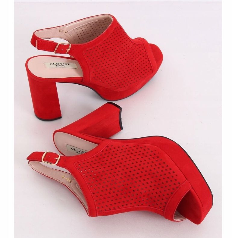 Červená prolamované vysoké podpatky 9R82 červená červené 2