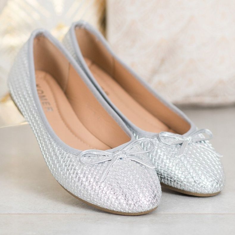 SHELOVET Pletené stříbrné balerínky stříbrný 2