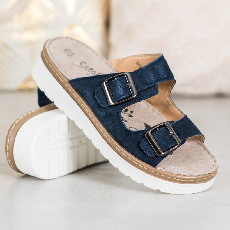 Filippo Pohodlné kožené přezůvky modrý 1