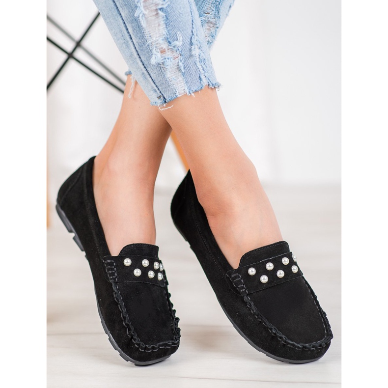 Filippo Kožené mokasíny s perlami černá 2