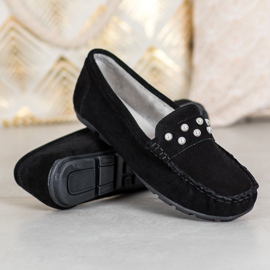 Filippo Kožené mokasíny s perlami černý 1