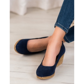 Filippo Kožená klínová čerpadla modrý 1