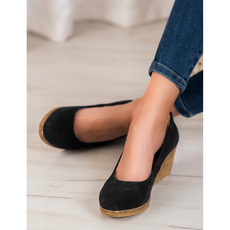 Filippo Kožená klínová čerpadla černá 1