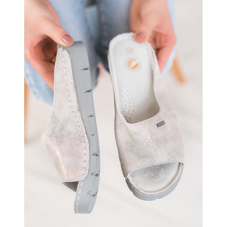 Goodin Pohodlné kožené přezůvky šedá 1