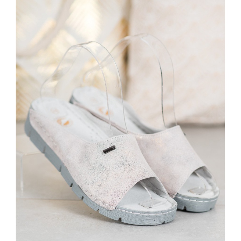 Goodin Pohodlné kožené přezůvky šedá 2