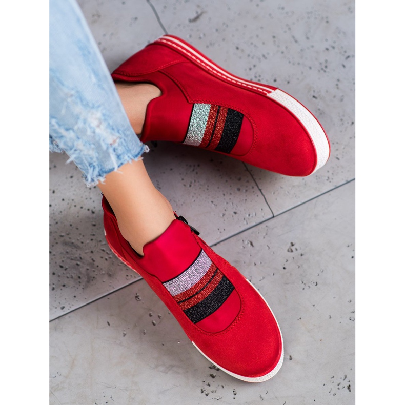 Ideal Shoes Nazouvací tenisky se zipem červený 1