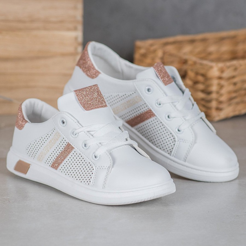 SHELOVET Bílé sportovní boty s třpytkami bílý žlutá 1