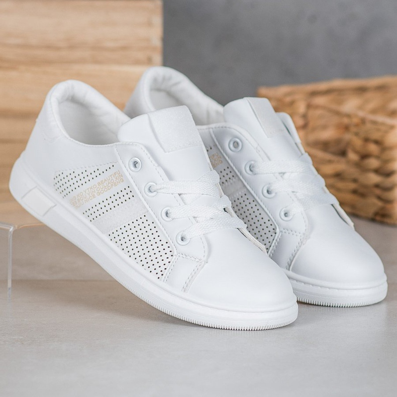 SHELOVET Bílé sportovní boty s třpytkami bílý 2