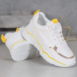 Ideal Shoes Bílé tenisky z eko kůže bílý žluť 2