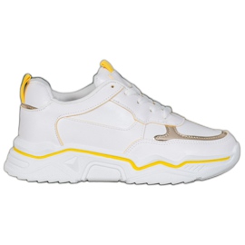 Ideal Shoes Bílé tenisky z eko kůže bílý žluť 1