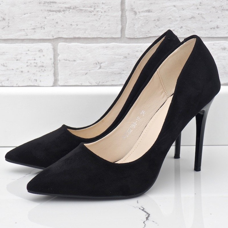 Černé klasické eko semišové podpatky YJS82188 černá 2