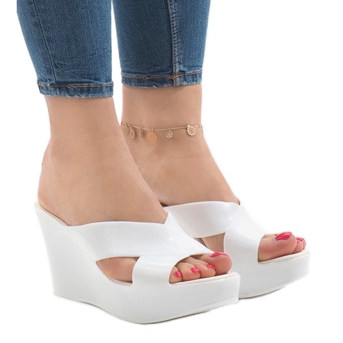 Bílé pantofle na vysokém podpatku Meliski IR-70 bílý 1