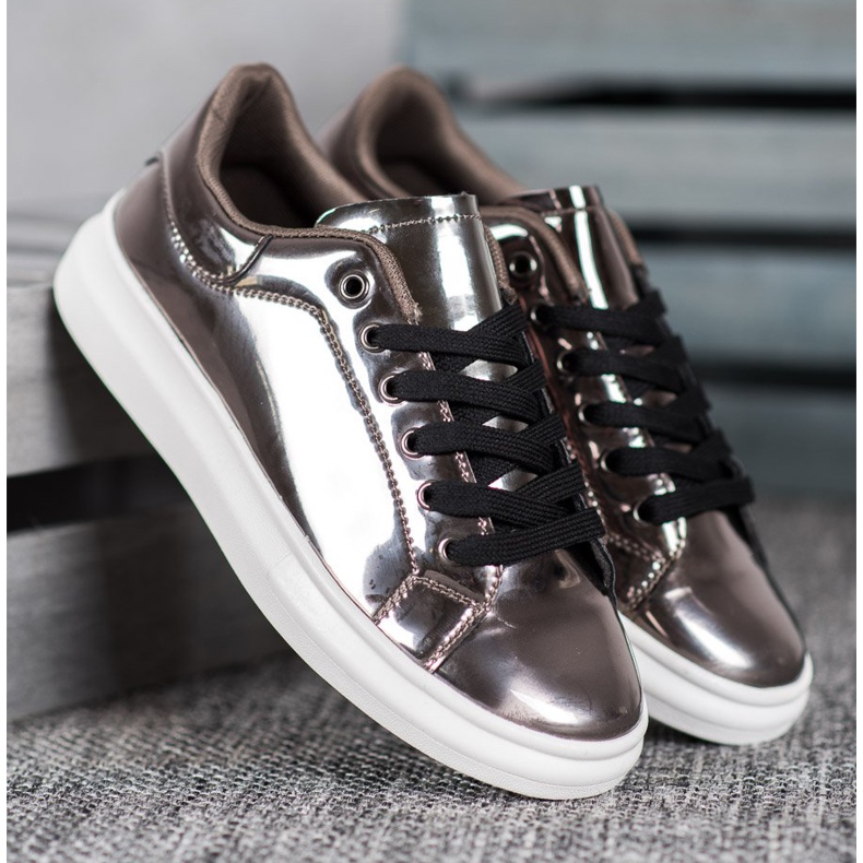 Bona Lesklé boty na platformě hnědý vícebarevný 1