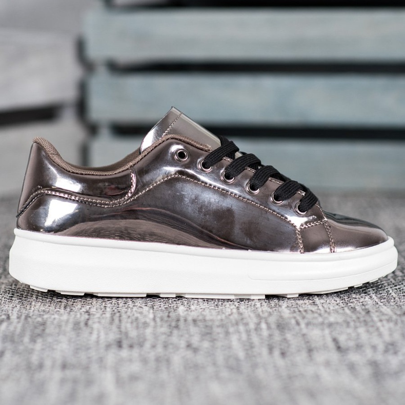 Bona Lesklé boty na platformě hnědý vícebarevný 2