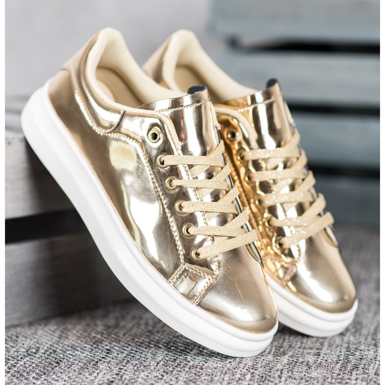 Bona Lesklé boty na platformě žluť 1