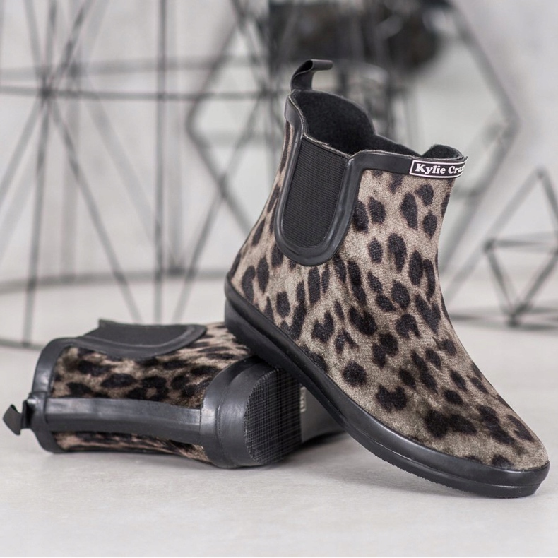 Kylie Semišové holínky s leopardím potiskem béžový černý 1