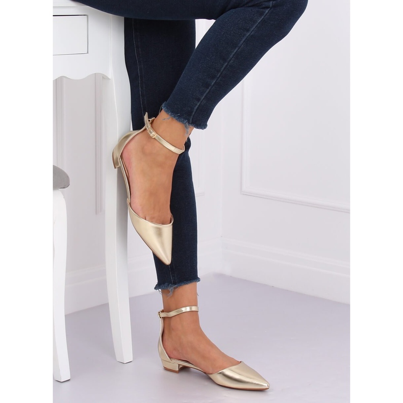 Zlaté broušené balerínky MM-795 Gold zlatý 2