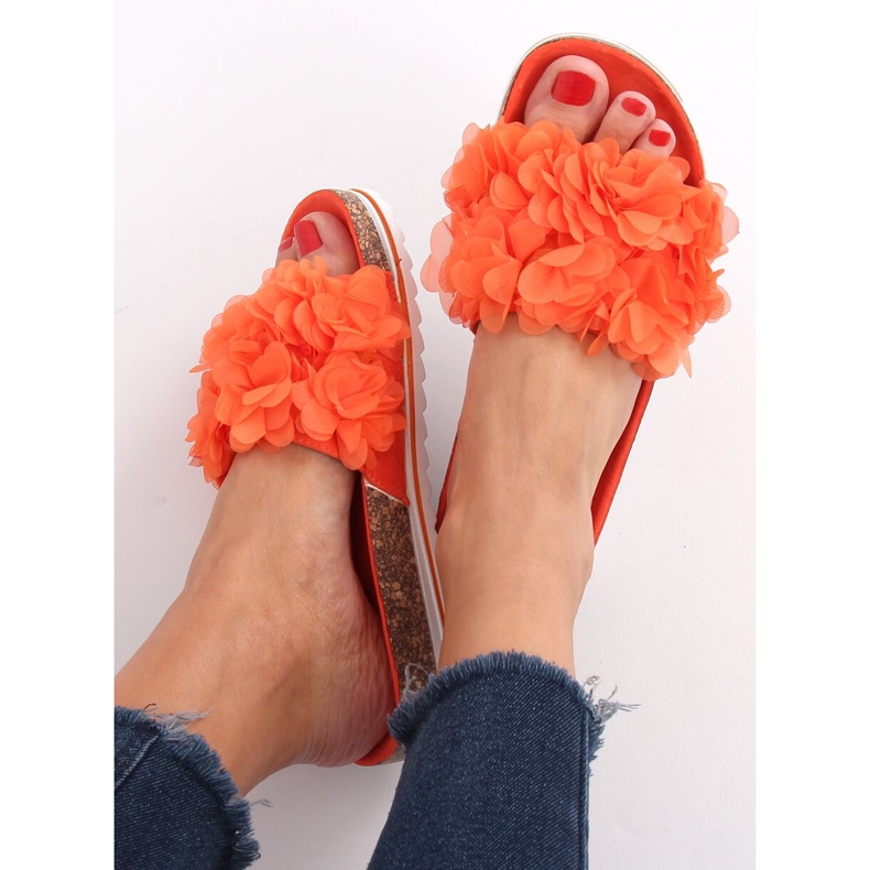 Flower power orange BG47P Oranžové pantofle pomerančový 2