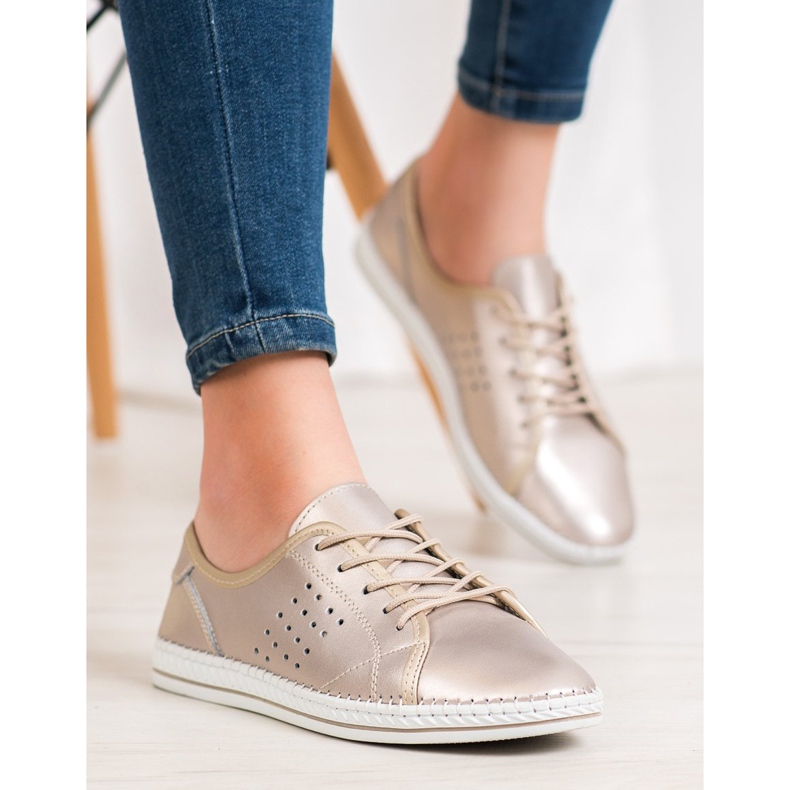 Kylie Šněrovací kožené boty zlatý 1