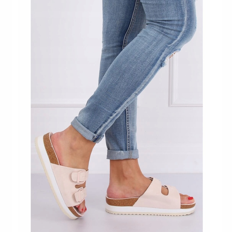 Béžové pantofle scholki SS115P Béžové vícebarevný růžový 1