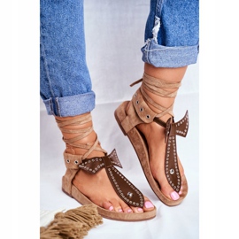 Dámské hnědé svázané sandály Lu Boo japonské Mara hnědý 2 Dámské hnědé svázané sandály Lu Boo japonské Mara hnědý 2