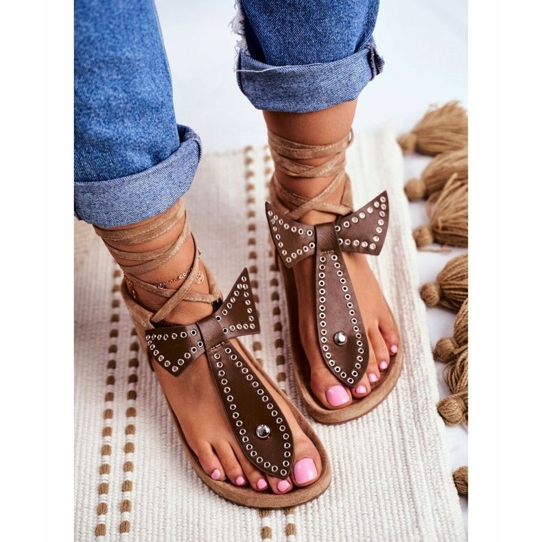 Dámské hnědé svázané sandály Lu Boo japonské Mara hnědý 1 Dámské hnědé svázané sandály Lu Boo japonské Mara hnědý 1