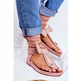 Dámské svázané sandály Lu Boo japonská pudrová růžová Mara růžový 2