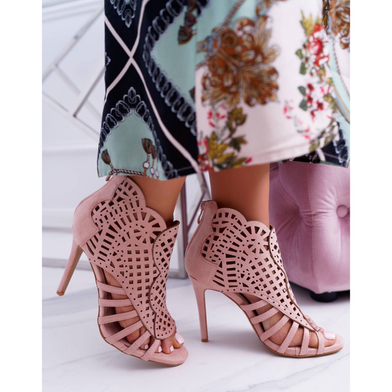 SEA Dámské semišové sandály na vysokém podpatku Powder Pink Viviane růžový 2