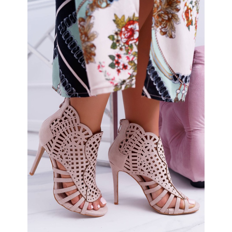 SEA Dámské semišové béžové sandály na vysokém podpatku Viviane béžový 2