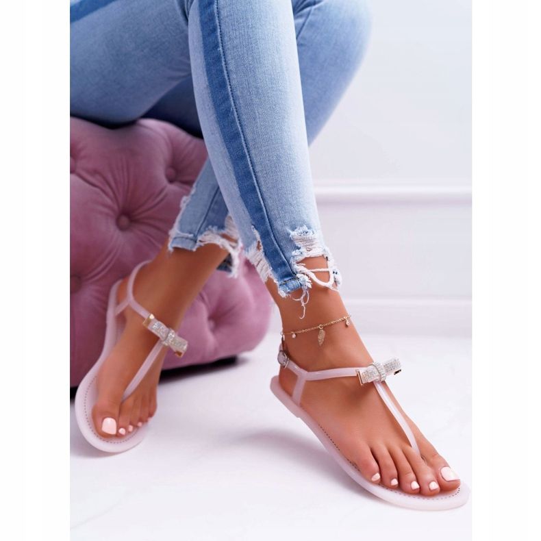 LU BOO Dámské sandály Žabky Meliski s růžovými flitry Lomba 2