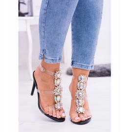 Lu Boo černé sandály na vysokém podpatku s kamínky Serenade vícebarevný 2