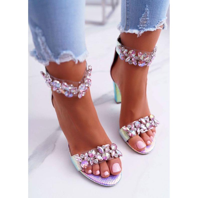 Lu Boo Iridescentní růžové sandály Lambada Rhinestones růžový vícebarevný 2