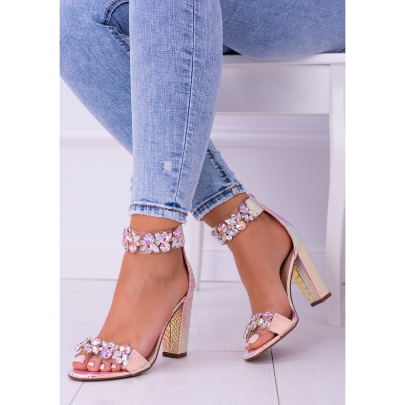 Lu Boo Opalescentní šampaňské sandály Lambada Rhinestones růžový žlutá 1