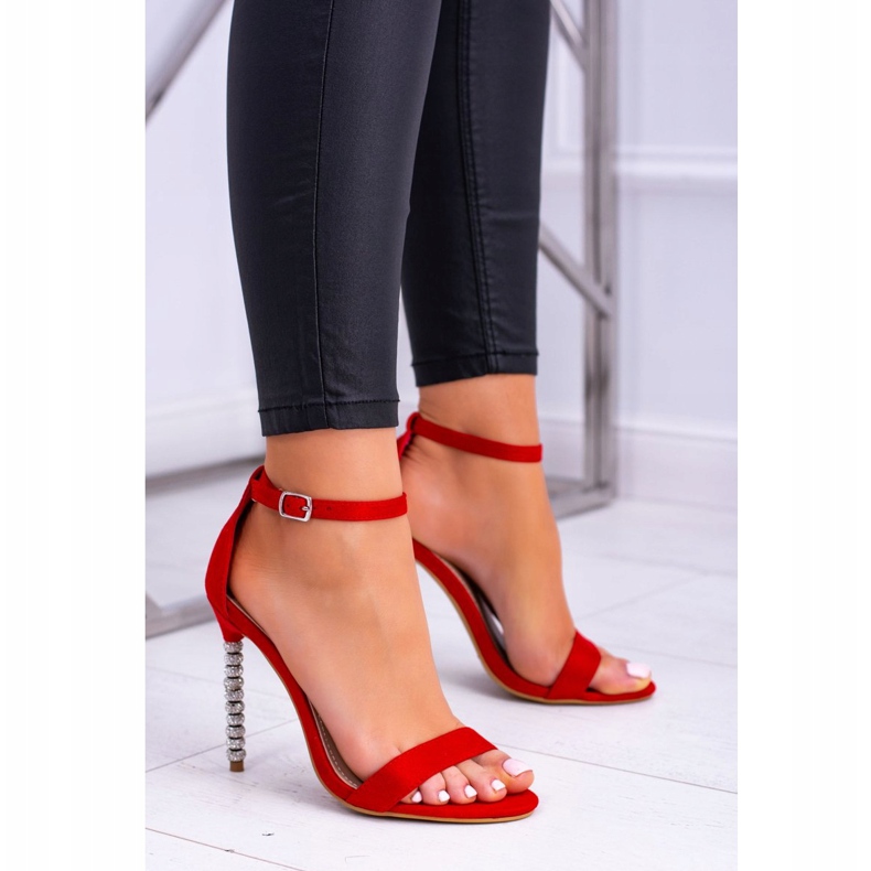 BUGO Dámské sandály na vysokém podpatku zdobené kubickým zirkonem Elida červené 1
