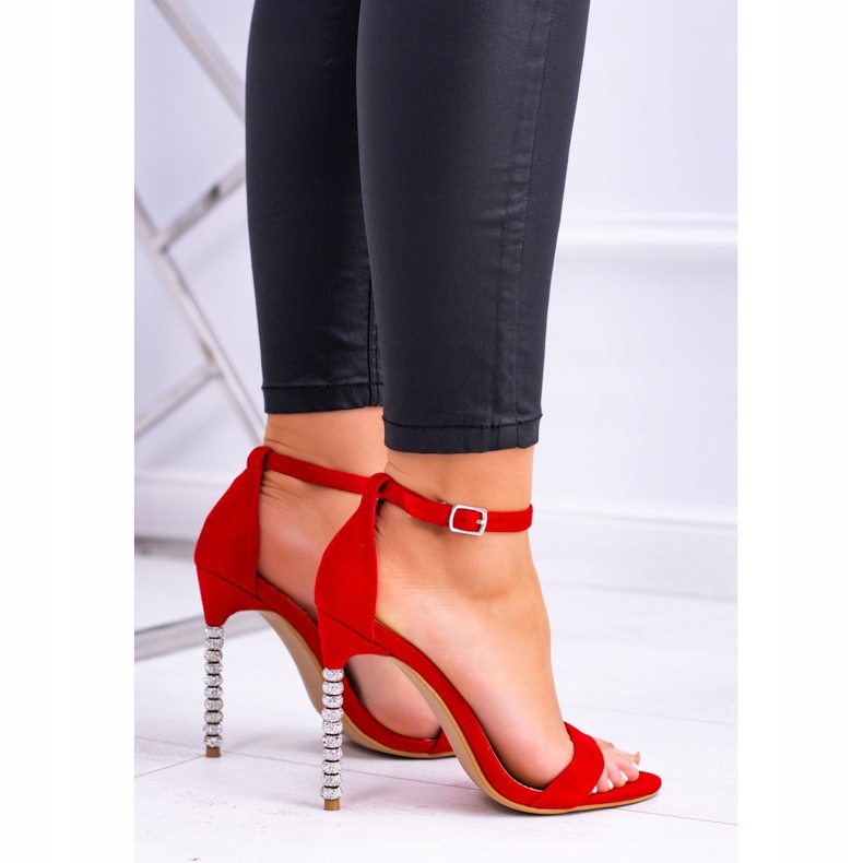 BUGO Dámské sandály na vysokém podpatku zdobené kubickým zirkonem Elida červené 2