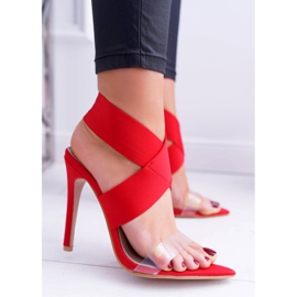 L.DAY Dámské sandály na vysokém podpatku s červeným světlem se širokým páskem červené 1