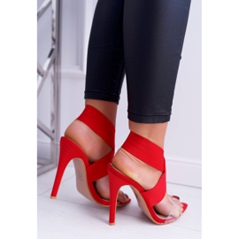 L.DAY Dámské sandály na vysokém podpatku s červeným světlem se širokým páskem červené 2