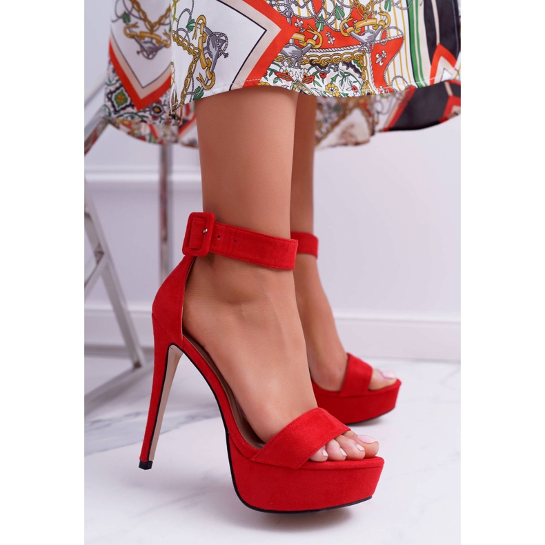 NFR Dámské sandály na platformě Red Welbos na vysokém podpatku červené 1