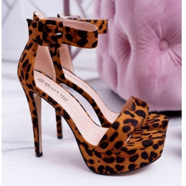 NFR Dámské sandály na vysokém podpatku Platform Leopard Welbos hnědý černý 1