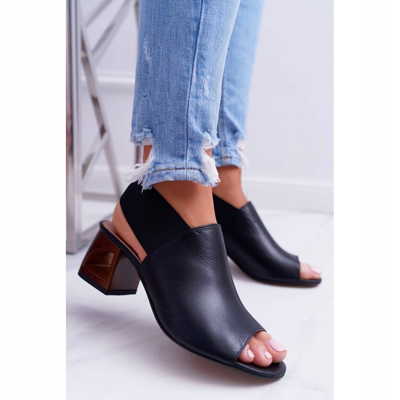 Sandály na baru Laura Messi 1919 Leather Black Grehno černá 1