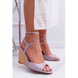 Sandály na klínku Laura Messi 1944 Leather Light Violet Lenormo fialový 2