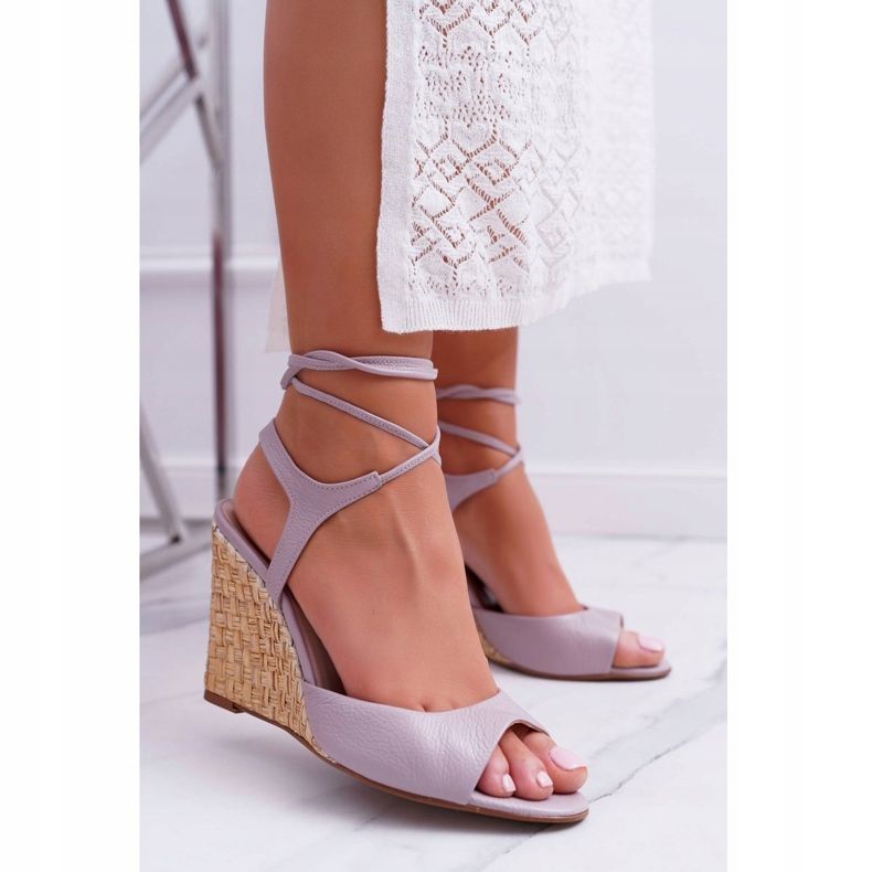 Sandály na klínku Laura Messi 1944 Leather Light Violet Lenormo fialový 2