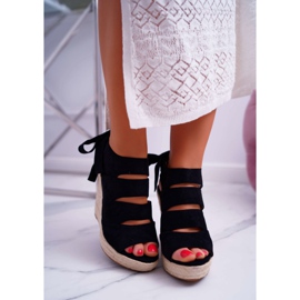 FRJ Dámské sandály na lněném klínu svázané s černým kantarem černá 2